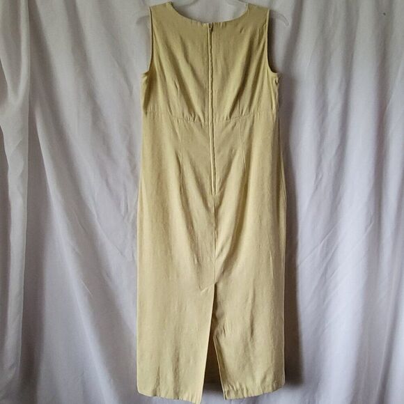 Sag Harbor Pencil Dress Yellow Rayon blend 12P Jacquard Zip sleeveless Retro EUC - Picture 4 of 15